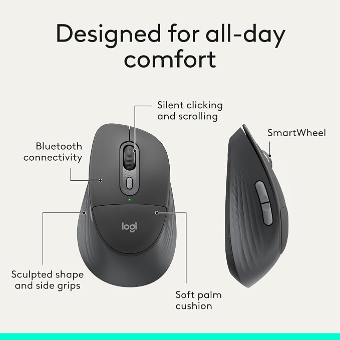 Logitech Signature Comfort Plus MK880 Wireless Keyboard and Mouse- Graphite | Full-size, palm rest, silent clicks, Bluetooth connectivity, compatible with Windows and macOS - Image 7