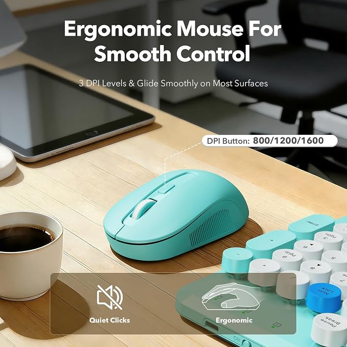 Wireless Keyboard and Mouse Combo, Blue, Round Keycaps, Magnetic Wrist Rest - Image 6