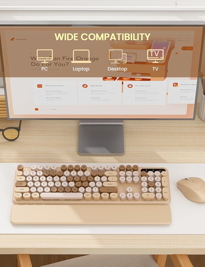 Wireless Keyboard and Mouse Combo, Cute Typewriter, Magnetic Wrist Rest | Full-Size, Round Keycaps, Smart Sleep Mode, 2.4GHz Stable Connection for Mac/Windows/PC, Office or Home, Trueque CK24 - Image 8