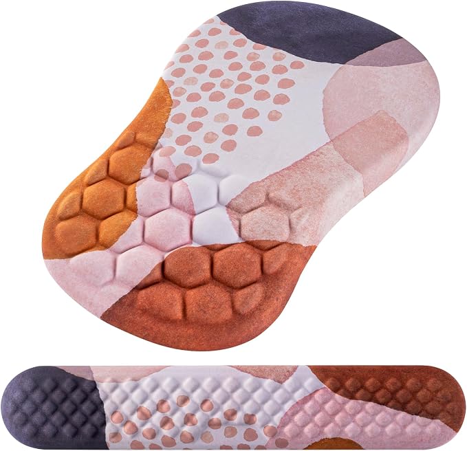 Ergonomic Mouse Pad & Keyboard Wrist Rest Set, Memory Foam | Memory Foam Wrist Cushion, Non-Slip PU Base, Massage Design, Relieves Wrist Pressure for Work, Gaming & Office Use,Boho by Laokiiy