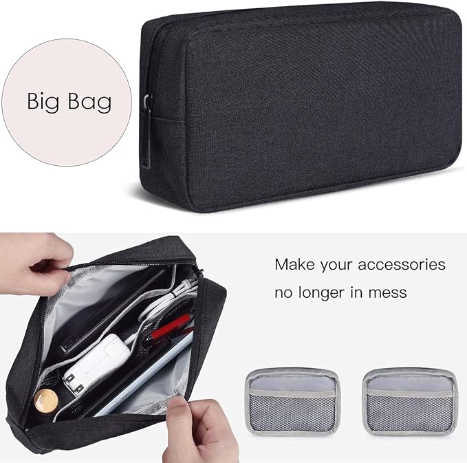 CAAORDKSO Electronics Accessories Case, Electronic Organizer Travel Cable Accessories Bag, Portable Waterproof Storage Bag for Hard Drive,Power Bank,Chargers,Mouse,Various Accessories(Small+Big-Black) - Image 5
