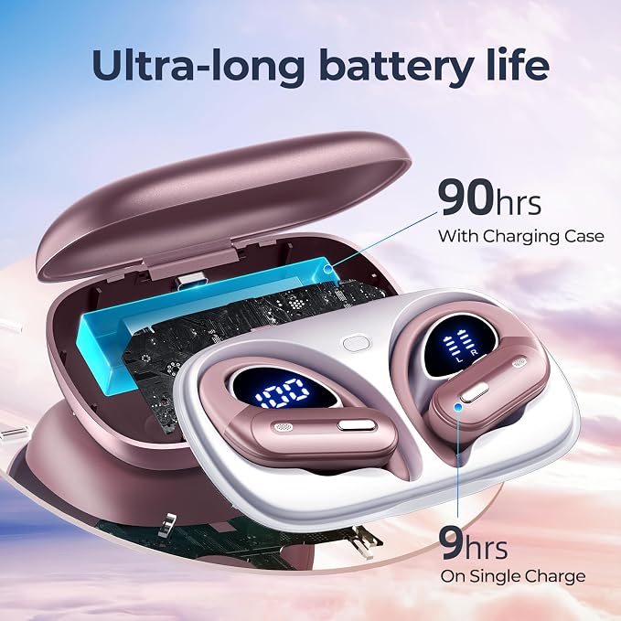 Active Noise Cancelling Ear Buds Wireless Earbuds 90Hrs Playtime Bluetooth Headphones with Hi-Res Stereo Deep Bass Power Display Earphones with Earhooks Waterproof Transparency Headset for Sports/Gym - Image 3