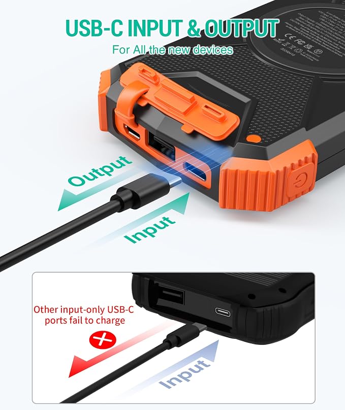 BLAVOR Solar Power Bank 10,000mAh, Portable Wireless Charger, 20W Fast Charging External Battery Pack with USB C for Cell Phones, Solar Panel Charging with Dual Flashlight for Camping - Image 4