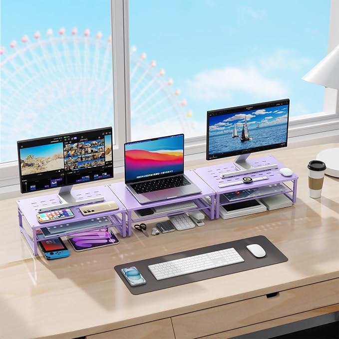 gianotter 2-Tier Metal Monitor Stand Riser | Desk Organizers and Accessories, Desk Organizer for Monitor, Office Desk Storage Organizer for Office Supplies (Purple) - Image 6