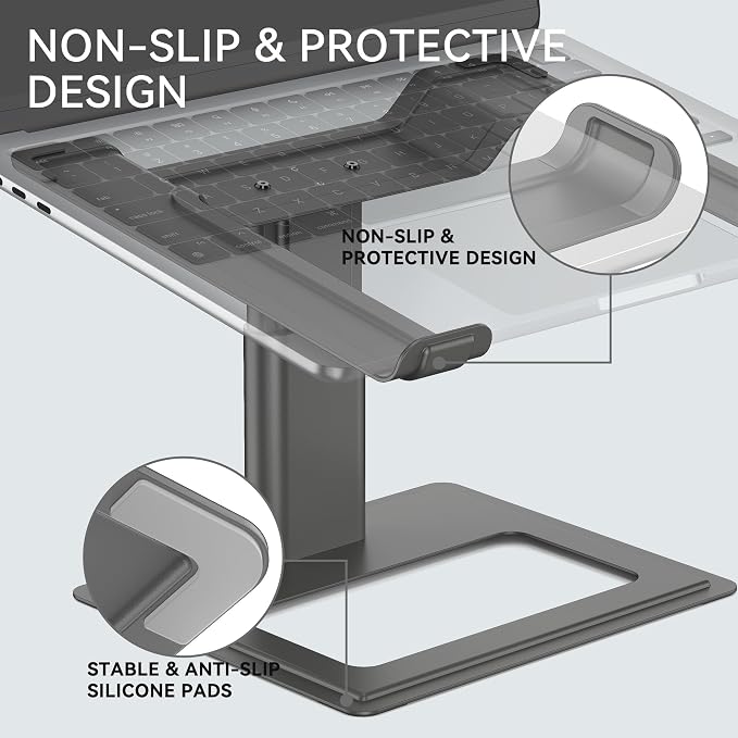 SOUNDANCE Adjustable Laptop Stand, Ergonomic Aluminum Riser for 10-17.3” Notebooks, Ventilated Metal Holder with Height Alignment for Desk Workspace, Grey - Image 9