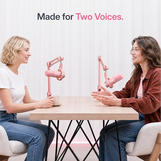 MAONO PD200W Hybrid Wireless Podcast Equipment Bundle for 2 | XLR USB Dynamic Microphone Kit with 2 Desktop Stand, Software, Noise Cancellation, for Co-hosted, Content Creation, Pink - Image 6