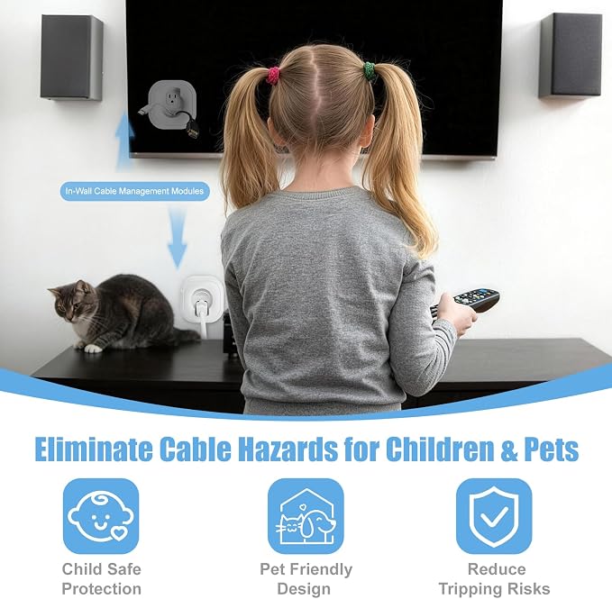 in-Wall Cable Management Kit, TV Wire Concealer with Built-in Outlet | Extension Cord & Hand Saw Supplied for DIY Assembly, In-Wall TV Cables Concealed for Neat Home Theater and Wall TV Wiring - Image 5