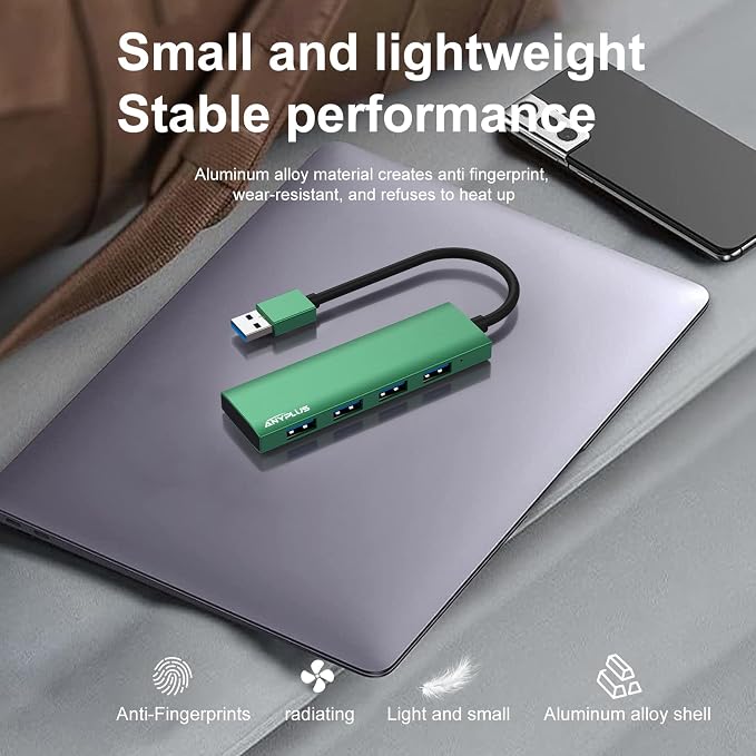 USB Hub, USB 3.0 Hub Aluminum Alloy Ultra Slim USB Splitter, Portable 4 Port USB Extender, USB Hub for Laptop, PC, MacBook, iMac, Surface Pro, Mac Pro, Flash Drive, XPS 【Green】 - Image 6