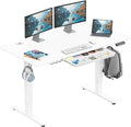 SHW 55 x 28 Electric Height Adjustable Standing Desk w/Drawer, White | w/ Memory Presets and Cable Management | Drawer with adjustable compartments | Hanging Hooks by SHW