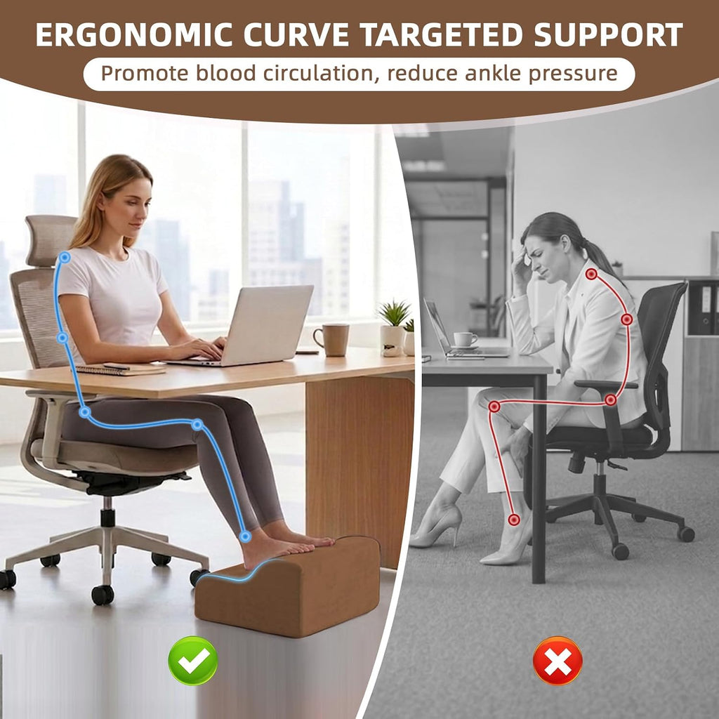 Foot Rest for Under Desk at Work,2-Tier Footrest with Handle Brown - Image 4