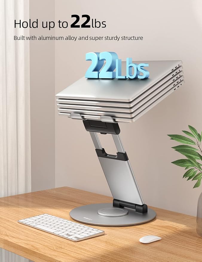 Nulaxy 18" Height Telescopic 360 Rotating Aluminum Laptop Stand Desk Silver | Ergonomic Computer Holder Riser with Heat-Vent, Standing Desk Converter Holds 22 Lbs for Office Desk Use Fits 10-17" Laptops - Image 5