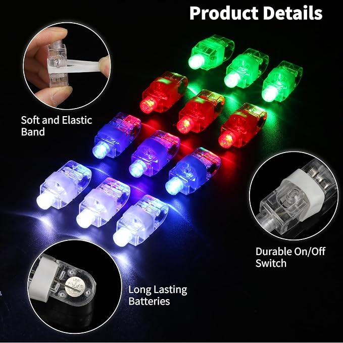 40 Pcs LED Finger Lights, 4 Colors Finger Flashlights, Battery Powered Light Up Finger Ring Toys, Mini Finger Lamps, Glow in The Dark Party Supplies for Rave Concert Shows (40Pcs) - Image 5