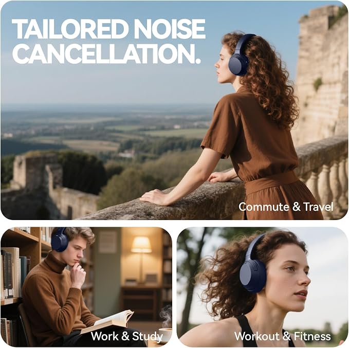 Hybrid Active Noise Cancelling Headphones, Wireless Over Ear Bluetooth Headphones with Mic, 40H Playtime, Hi-Res Audio, Deep Bass, Foldable Comfort Fit Ear Cups for Travel, Office, Home (Blue) - Image 5