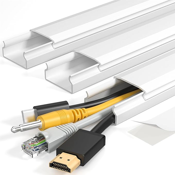 Yecaye TV Cord Hider, 42in Cord Cover Wall Mounted, W1.18in H0.6in, White | Large Cable Hider, Wire Covers for 4 Cords, Cable Raceway Wire Hiders for TV on Wall, Cable Cover Cord Concealer by Yecaye