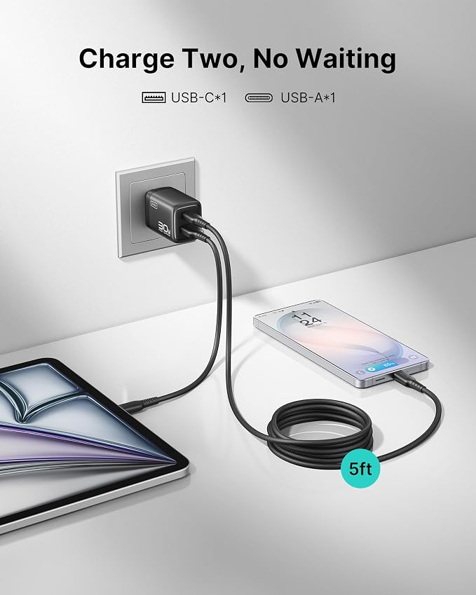 INIU Mini USB C Charger, 30W GaN Fast Charging ETL Certified Wall Adapter Block with Samrt Phone Protection, Dual Port with 5ft Type C Cable for iPhone 17 iPad Samsung Google Switch [2-Pack Orange] - Image 4