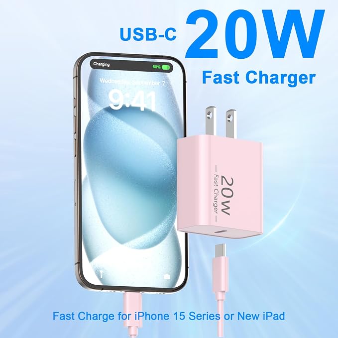 iPhone 17 16 15 Charger Fast Charging 10FT, 20W USB C Charger Block & Cable | 2Pack [Apple MFi Certified] 20W Type C Charger & 10FT Long Type C Charging Cord for iPhone 17/17 Pro/17 Pro Max/16 15 Pro Max - Image 2