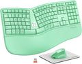 MEETION Ergonomic Keyboard Mouse Combo, Split Design Vertical Mouse Green | Rechargeable full-size keyboard with cushioned wrist rest, 2.4GHz USB receiver, natural typing, for Windows, Mac, PC, laptop by MEETION