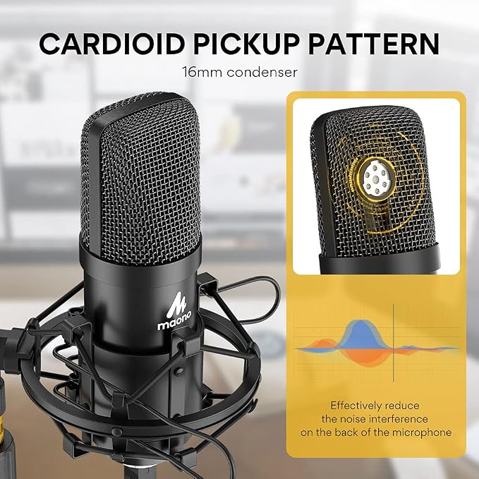 MAONO A04T USB Condenser Microphone Kit, 192kHz/24bit for PC Podcasting | Cardioid, All-metal Body, Plug and Play for Computer, Laptop, Recording, Content Creation, Streaming, YouTube Video, Gaming - Image 3