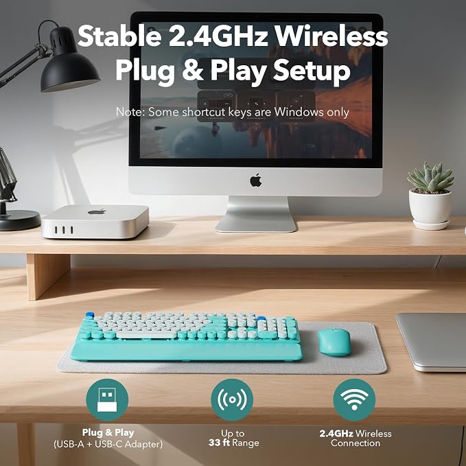 Wireless Keyboard and Mouse Combo, Blue, Round Keycaps, Magnetic Wrist Rest - Image 7
