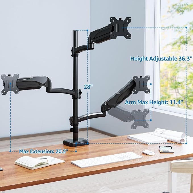 Triple Monitor Mount Fits Max 32" Computer Screen Triple Stand | Holds up to 17.6lbs Each Arm, 3 Monitor Desk Mount, Triple Arm with Tilt Swivel Rotation, VESA Mount 75/100mm - Image 7