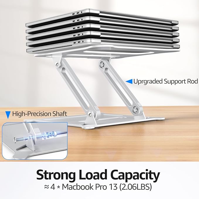 Adjustable Laptop Stand for Desk, 10-15.6“ Laptop Riser, Silver | Sturdy Aluminum Foldable Stand, Heat-Dissipation Design, Ergonomic Holder Fits MacBook/Dell/HP/Lenovo for Home/Office. - Image 5