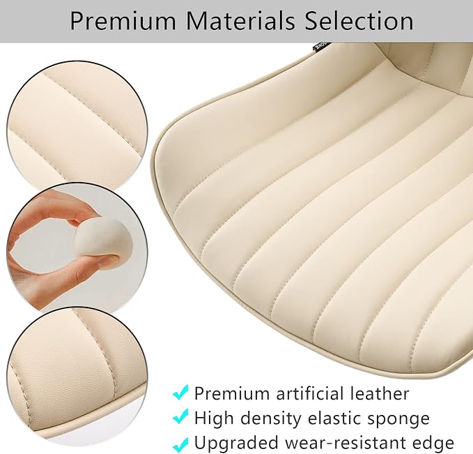 YOUNIKE Office Desk Chair with Wheels Armless Vanity Chair Modern Beige | Faux Leather Upholstered with Rocking Back, Swivel Height Adjustable Small Cute Computer Rolling Task Chair Ergonomic 300lb - Image 10