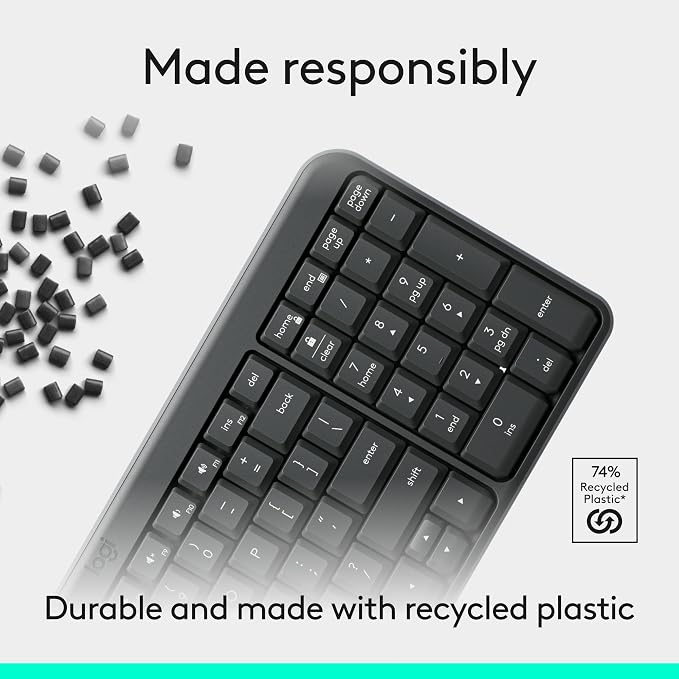 Logitech K250 Compact Bluetooth Wireless Keyboard with Numpad - Graphite | Bluetooth connectivity only, no USB receiver, compact design, spill-resistant, comfortable keys, Windows MacOS compatible - Image 6