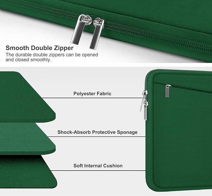15.6 inch Laptop Sleeve, Durable Carrying Bag Protective Case Briefcase Handbag with Front Pocket, Slim Computer Cover for 15-16 Inch HP, Dell, Lenovo, Asus, Notebook, Dark Green - Image 3