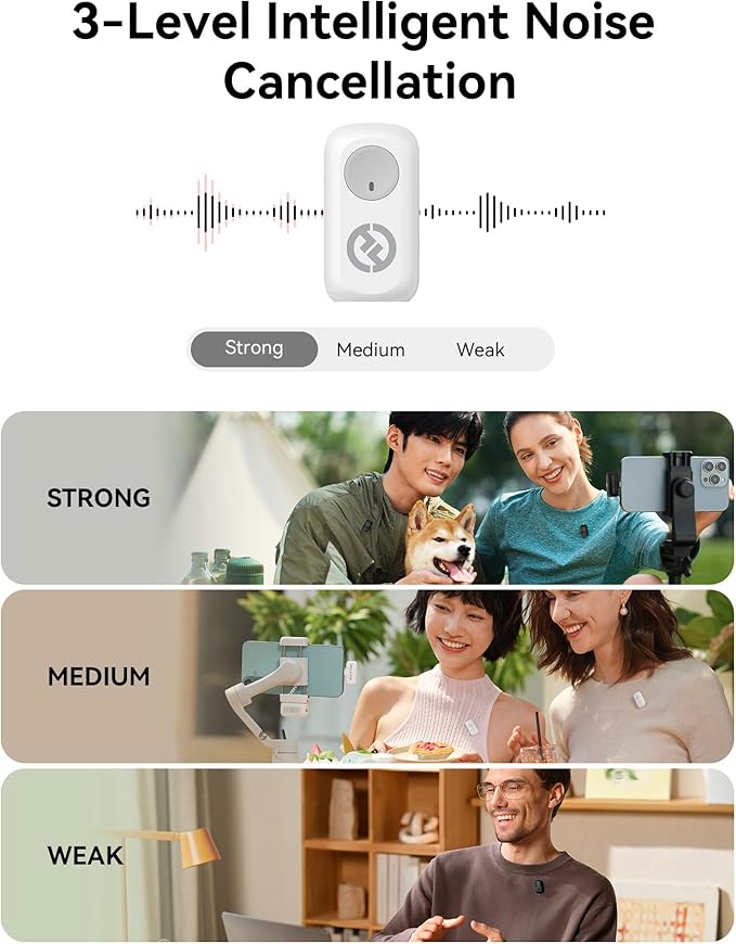 Hollyland Lark A1 Wireless Mini Microphone for iPhone & Android, 48kHz/24-bit, 3-Level Intelligent Noise Cancel, Microphone for YouTube, Podcast, Vlogging (Pink, 2TX + 2RX + Charging Case) - Image 4