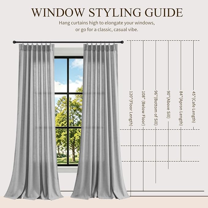 Hokibero Grey Pinch Pleated Linen Curtains 63 Inch Long for Living Room | Gray Light Filtering Semi Sheer Curtain,Back Tab Hooks Rings,Farmhouse Textured Privacy Drapes for Bedroom Window,2 Panels - Image 9