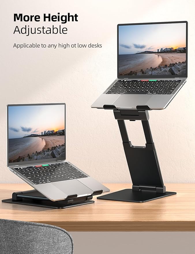 Nulaxy Pull-Out Height Adjustable Laptop Stand for Desk, 22 LB Support | Full Aluminum Standing Desk Holder, Vented Panel, Dual Foldable Design, Compatible with 10-17 Inch Laptops, Office Essentials - Image 3