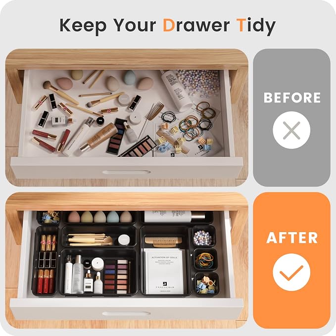 A-LuGei 【Military Grade】 Drawer Organizer,【】 Makeup organizer,【Holds 177 Items】 Bathroom Organizers and Storage,Organization and Storage,Desk Drawer Organizer for Vanity【Black】 - Image 4
