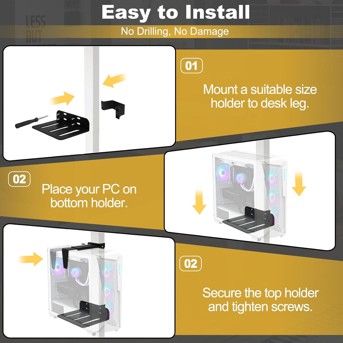 Under Desk Pc Mount for Standing | No Drill Pc Holder Under Desk CPU Holder - Image 7