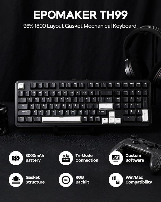 EPOMAKER TH99 Tri-Mode Wireless Mechanical Keyboard with 8000mAh Battery | Hot Swappable Custom RGB Gaming Keyboard with Numpad, Creamy Gasket Keyboard for PC/Mac/Office (Black, Creamy Jade) - Image 2