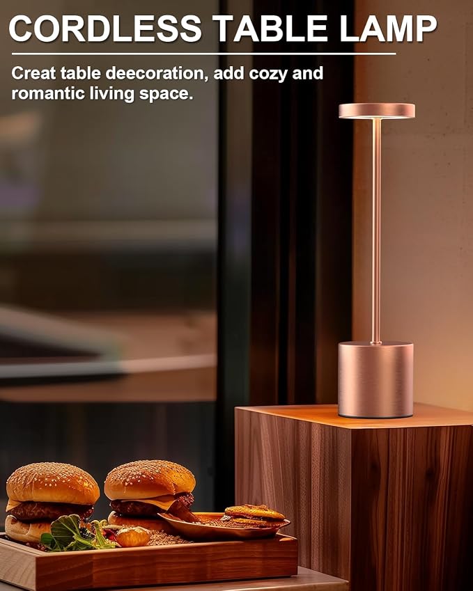 Swinerton Cordless Table Lamps Rechargeable, Portable LED Desk Lamp, 5000mAh Battery Powered Wireless Table Light - 3 Color Dimmable Lighting for Restaurant Dining Patio Outdoor Bedroom(Rose Gold) - Image 6