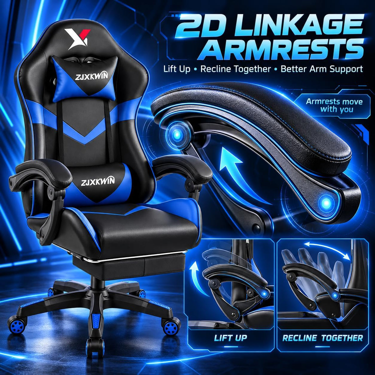Ergonomic Gaming Chair for Adults, 21" Wide Memory Foam Seat & Footrest - Image 7