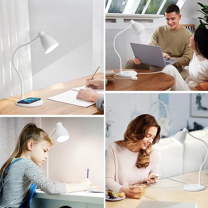 BOHON LED Desk Lamp for Home Office with USB C Charging Wireless Charger | 5 Colors, Stepless Dimming Desk Light Timer Reading Light Touch Bedside Table Lamp for College Dorm Room - Image 7