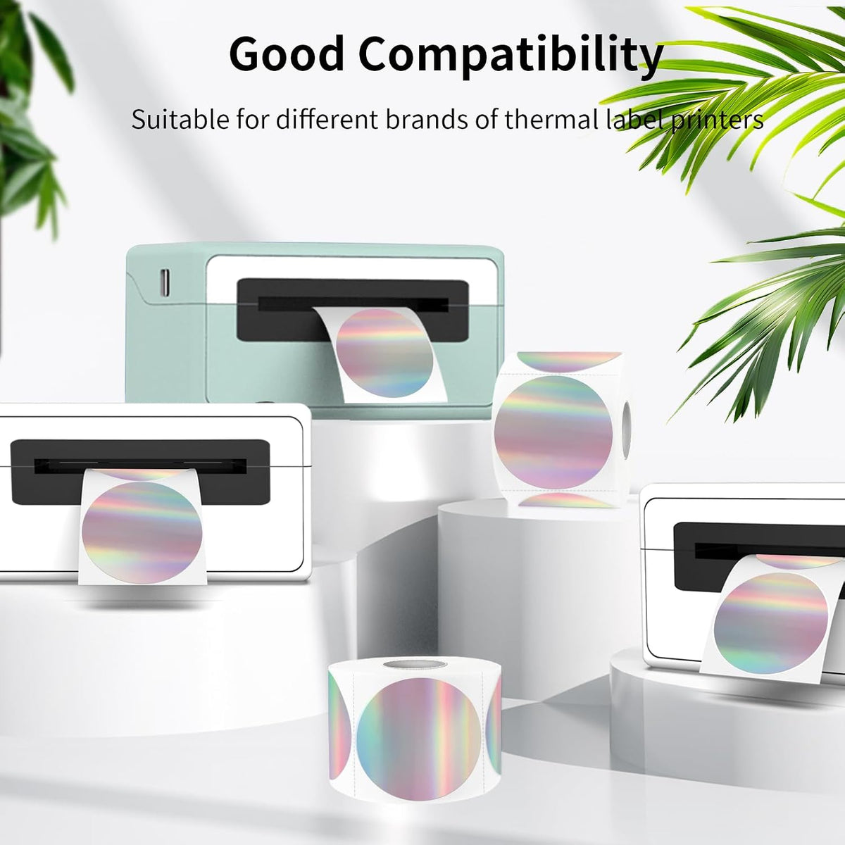2 Inch Circle Thermal Label Stickers, Holographic Round Direct Thermal Sticker Labels, Perforation Line Design- Holographic Gradient Color - Image 3