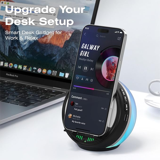 Wireless Induction Speaker with Phone Stand, RGB Bluetooth Desk Speaker | No Bluetooth Pairing, Instant Sound Boost, Great for calls, podcasts, and videos, Unique Gift for Men, Dad, Mom, Office - Image 6