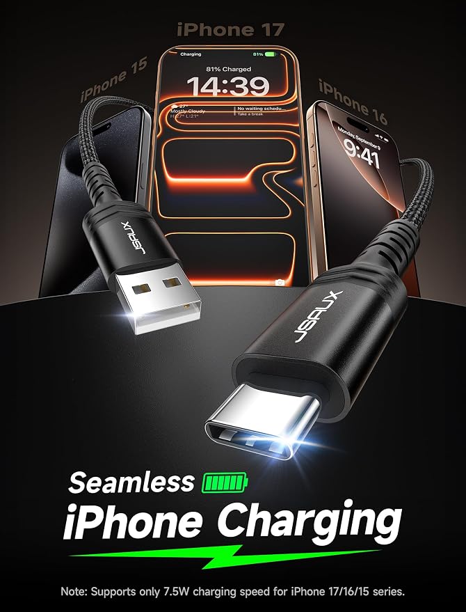 JSAUX USB to USB C Cable, USB C Cable for iPhone 17, 3-Pack (10+6.6+3.3FT) | USB Type C Charger Cord, Fast Charging for iPhone 17 16 Pro Max, Samsung Galaxy, iPad, Black - Image 2