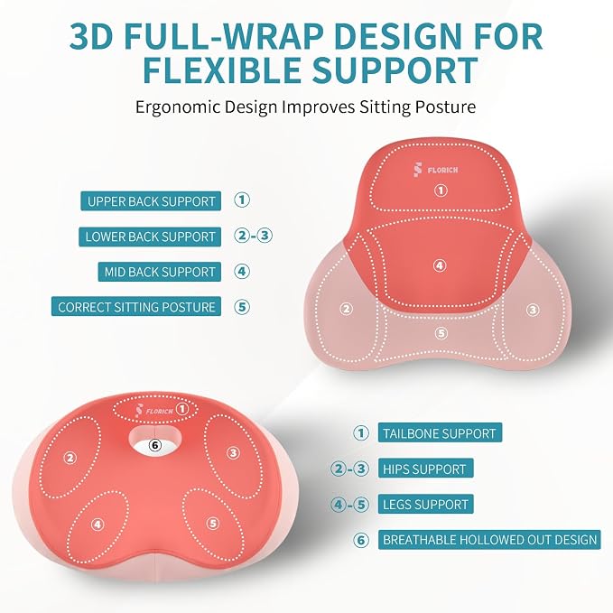 Seat Cushion Lumbar Support Pillow for Office Chair, Car Lower Back Support, Ergonomic Desk Chair Pillow for Butt and Back Support of Memory Foam Seat Pad(Dark Pink) - Image 5