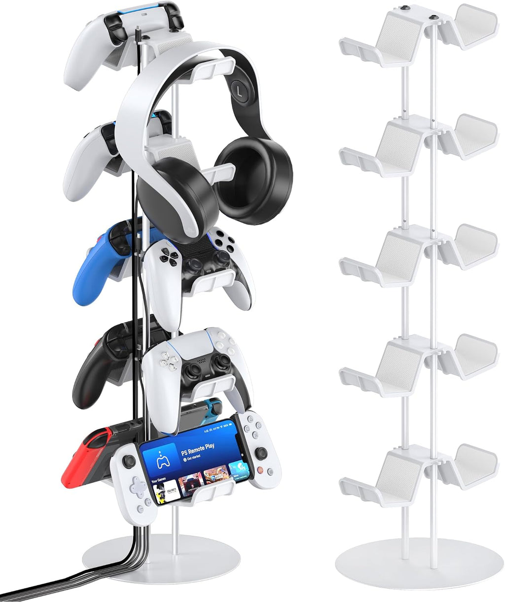 Kytok Gamer Gifts, Headset Stand 5 Tiers with Cable Organizer, Controller Stand Compatible with PS5/Xbox/Nintendo Switch/PS Portal/PS4, Headset Holder & Controller Holder for 10 Packs Controller by Kytok