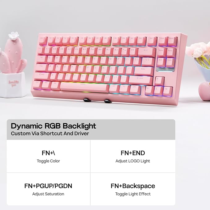 EPOMAKER G84 80% RGB Gaming Mechanical Keyboard with Shine Through Keycaps | 2.4GHz/ Type-C/BT Wireless Keyboard, VIA Programmable, Hot-Swap, Creamy Keyboard for Gamers/Office (Pink, Creamy Jade Switch) - Image 6