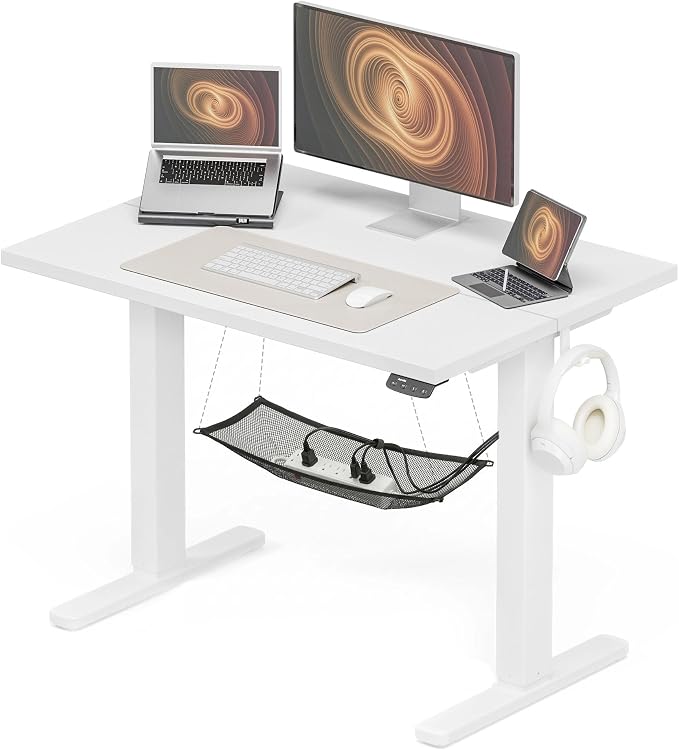Electric Standing Desk with Cable Management,White Height Adjustable Desk with Memory Presets, Sit Stand Table for Work from Home, Ergonomic Computer Desk,40 x 24 inch by Acrolix