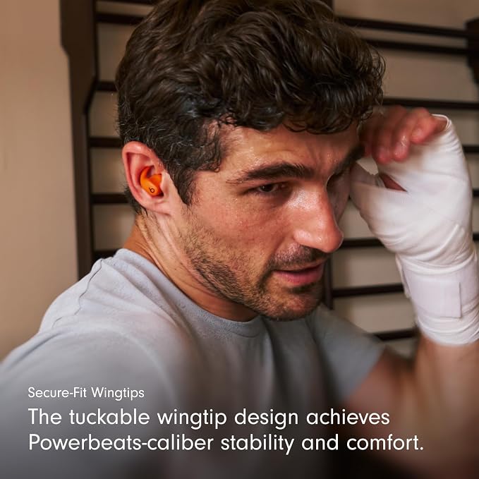 Beats - Powerbeats Fit - Wireless Noise-Cancelling Workout Earbuds with Ultimate Secure Fit with AppleCare+ (2 Years)- Spark Orange - Image 5