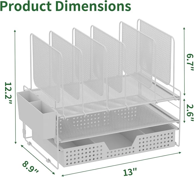 LEKETREE Desk Organizer, Office Organization with Vertical File Holder, File Organizer with Drawer and Pen Holder, Desk Accessories and Workspace Organizers for Home Office (White) - Image 7