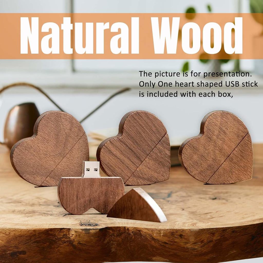 Heart Shaped Wood USB Flash Drive 64GB USB3.0 with Gift Box, FEWINA Wooden USB Drive 64GB 3.0 Super-Speed JumpDrive Wooden Box Ideal Gift for Birthday/Anniversary/Wedding (Walnut) - Image 5