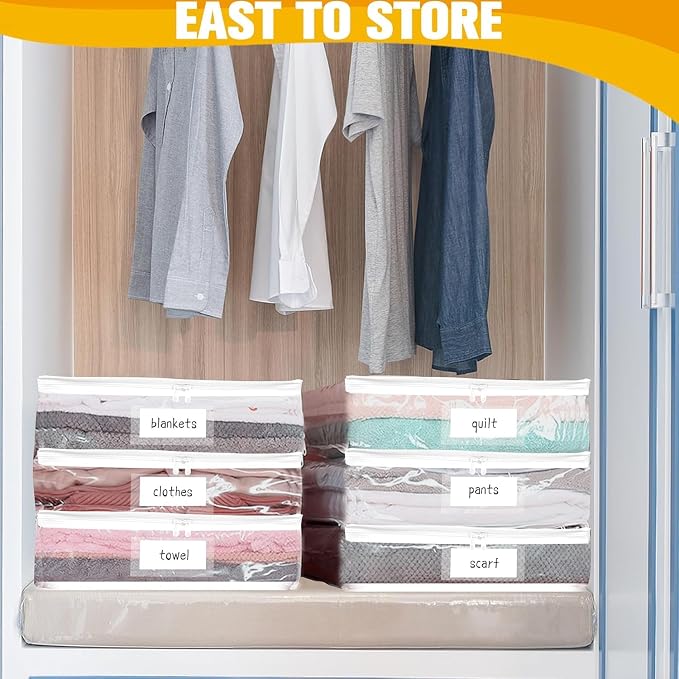 Plastic Storage Bags with Easy-Glide Zipper, Pack of 6, Durable Clear Vinyl Zippered Storage Bags for Clothes Sweaters Comforters Blankets Sheets Bedding (14.2 x 12 x 3.2 Inch, Transparent White) - Image 2