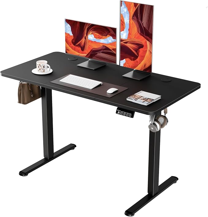 47"x24" Standing Desk, Height Adjustable Sit-Stand Home Office, Black | Electric Adjustable Standing Desk, Sit to Stand Computer Office Desk with Splice Board, Memory Preset, Lifts 28.7''-46.5" by ERGOMAKER