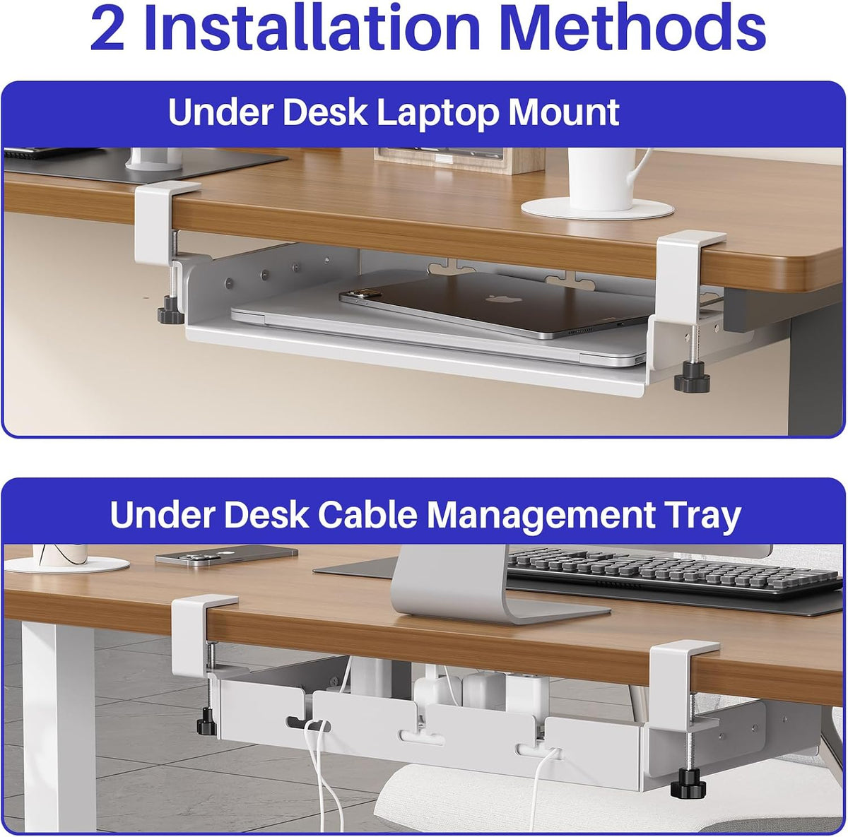 BYMECOST No Drill Under Desk Laptop Mount, Metal Under Desk Storage Shelf - Image 6